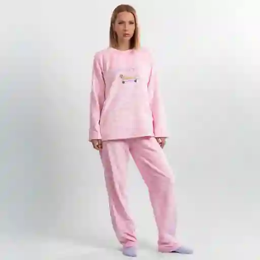 Pijama Térmica Bordada De Perro Salchicha. Talla L Rosado