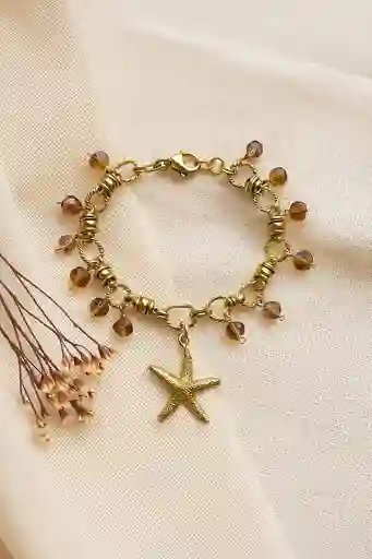 Pulsera Piedras Murano Cafe Dije Estrella De Mar