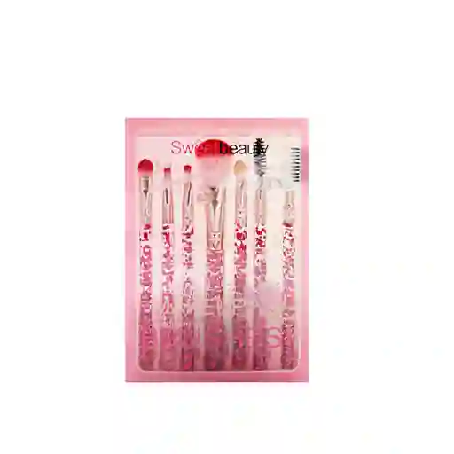 Set X 7 Aplicadores Brocha Rosa Glitterado Sweet Beauty