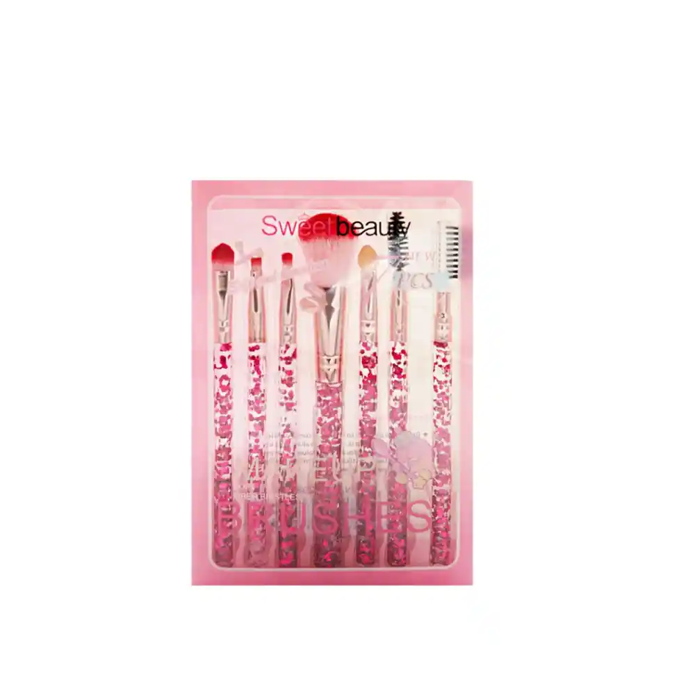 Set X 7 Aplicadores Brocha Rosa Glitterado Sweet Beauty