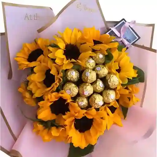 Bouquet De Girasoles Y Chocolates