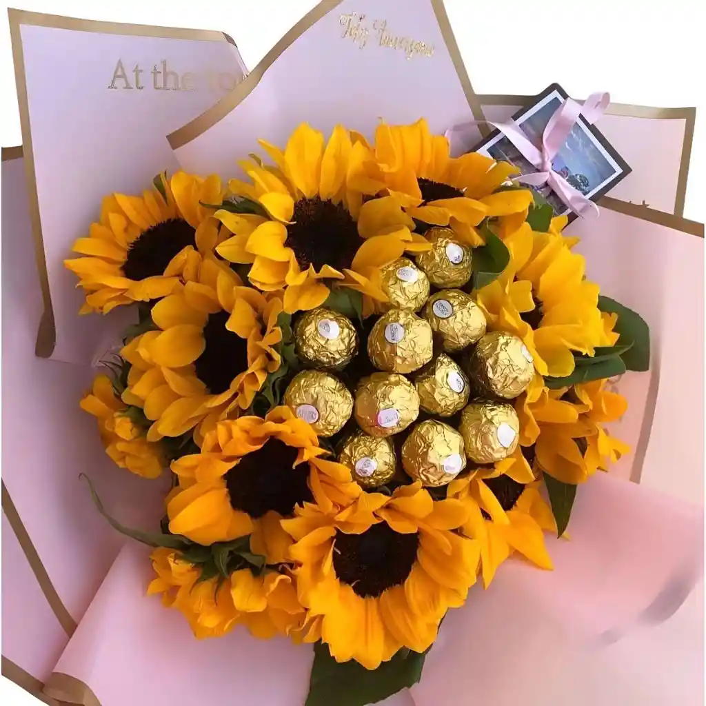 Bouquet De Girasoles Y Chocolates