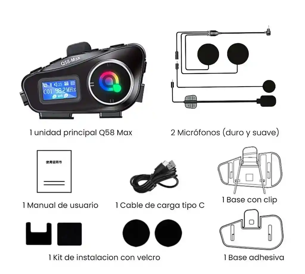 Intercomunicador Bluetooth Q58 Max Moto Pantalla Lcd, Radio Fm, Mp3, Ipx65