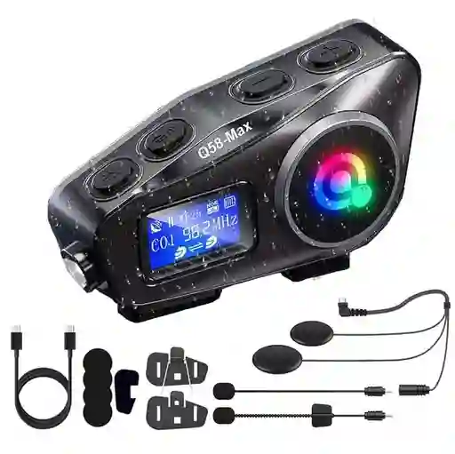 Intercomunicador Bluetooth Q58 Max Moto Pantalla Lcd, Radio Fm, Mp3, Ipx65