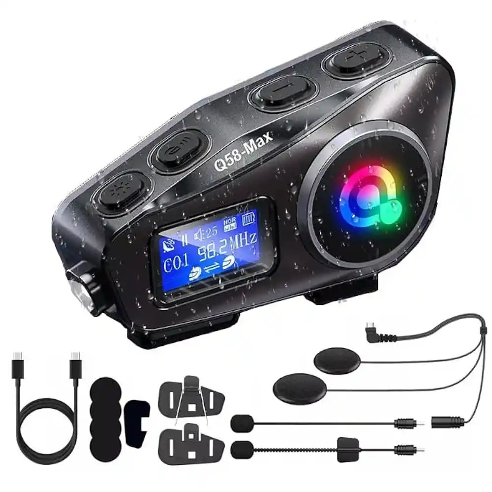 Intercomunicador Bluetooth Q58 Max Moto Pantalla Lcd, Radio Fm, Mp3, Ipx65