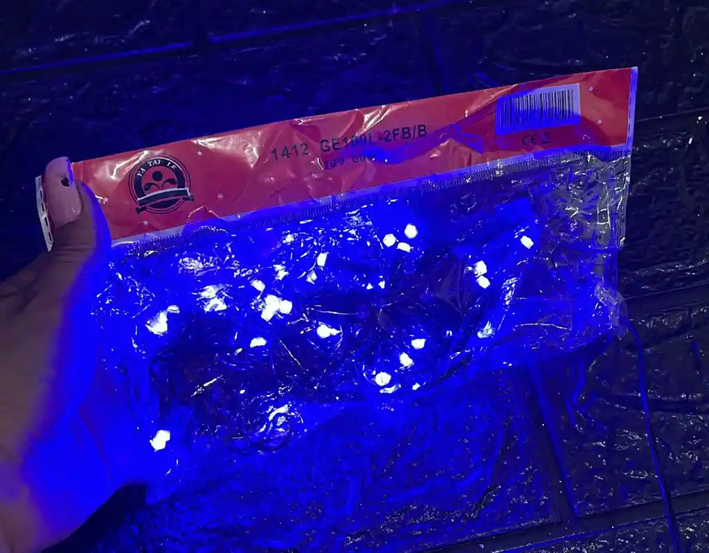 Luces De Navidad Lineal X100 Led Azul Sin Continuacion Cable Verde