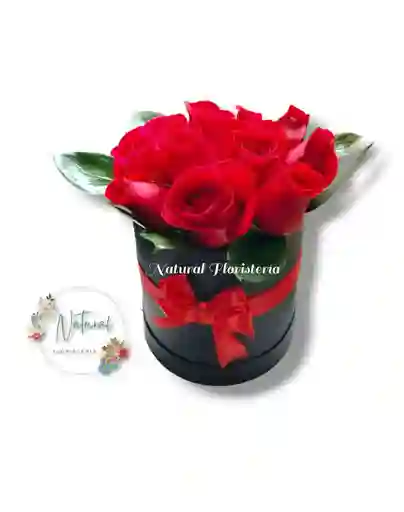 12 Rosas En Caja Circular Negra