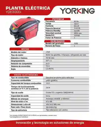 Planta Electrica Inverter Yorking 3000i Gasolina 4 Tiempos