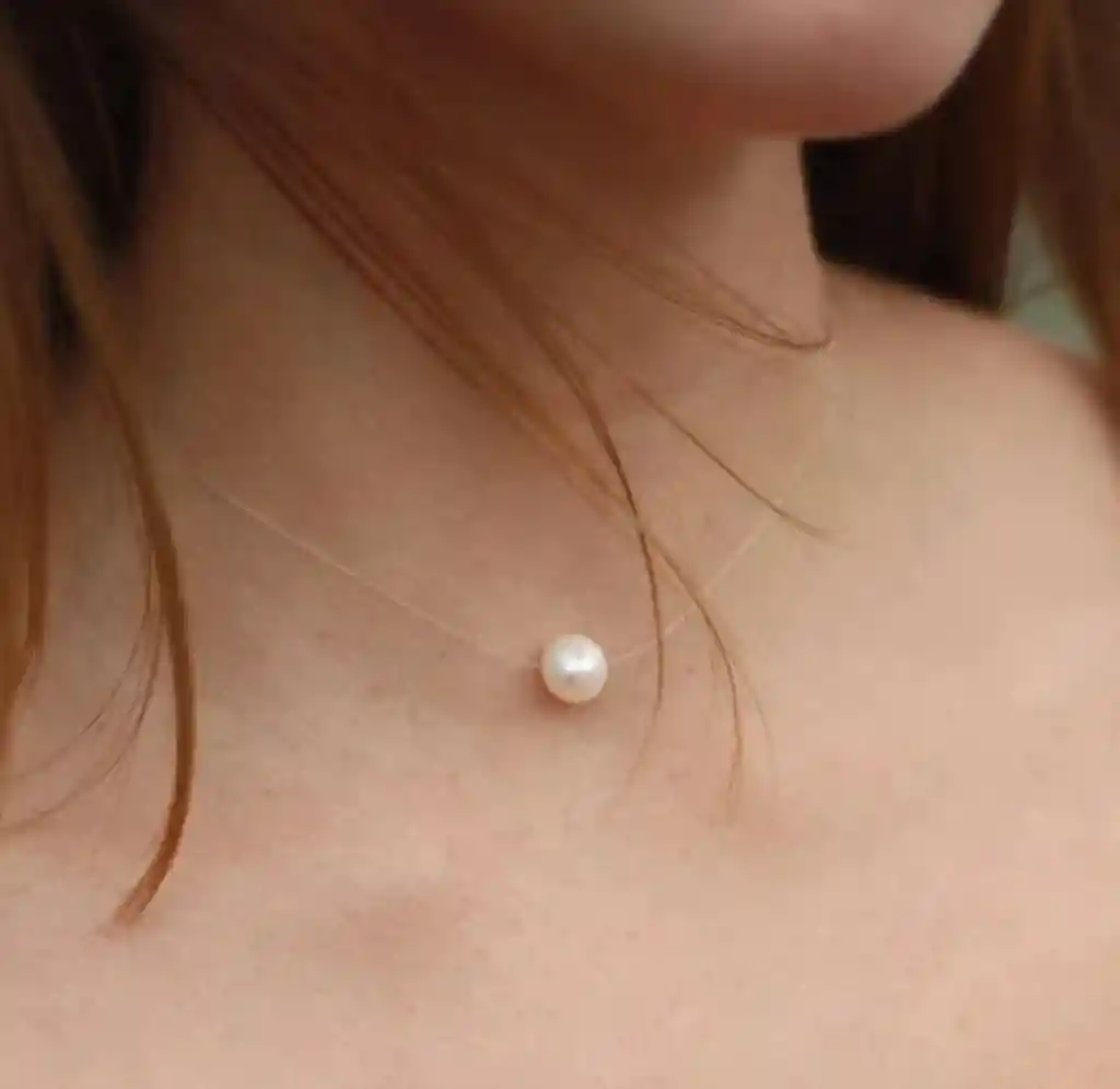 Collar Hilo Invisible De Perla