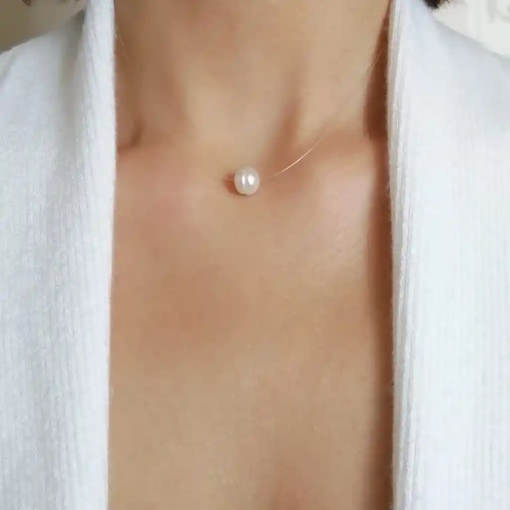 Collar Hilo Invisible De Perla