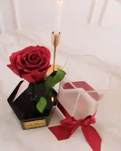 Rosa Preservada Premium Luxury. En Caja Hexagonal Acrílico, Color Vinotinto/ Rojo . Regalo Luxury Amor Y Amistad