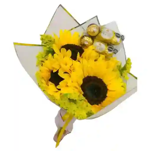 Bouquet De 4 Girasoles Y Chocolates