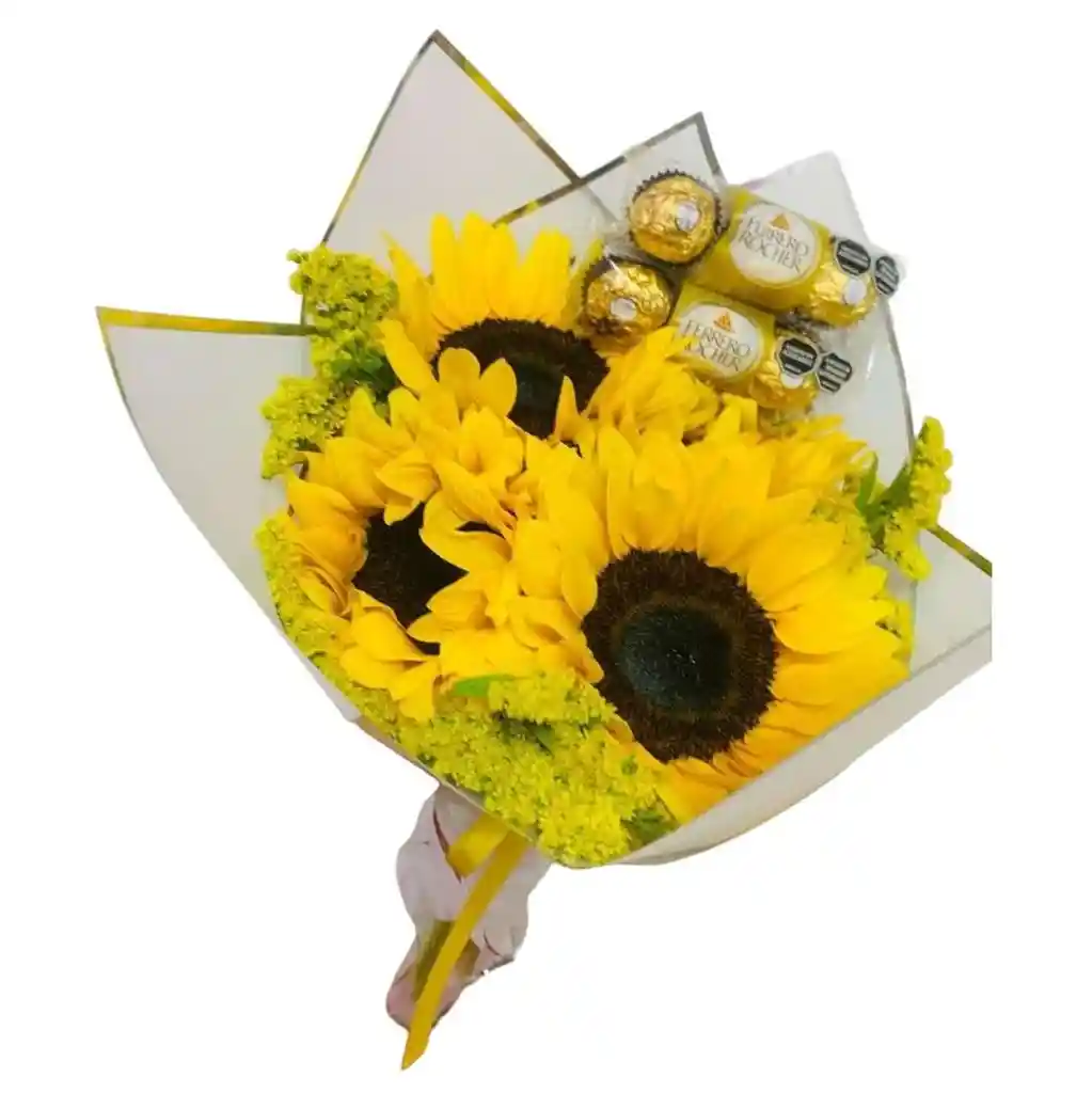 Bouquet De 4 Girasoles Y Chocolates