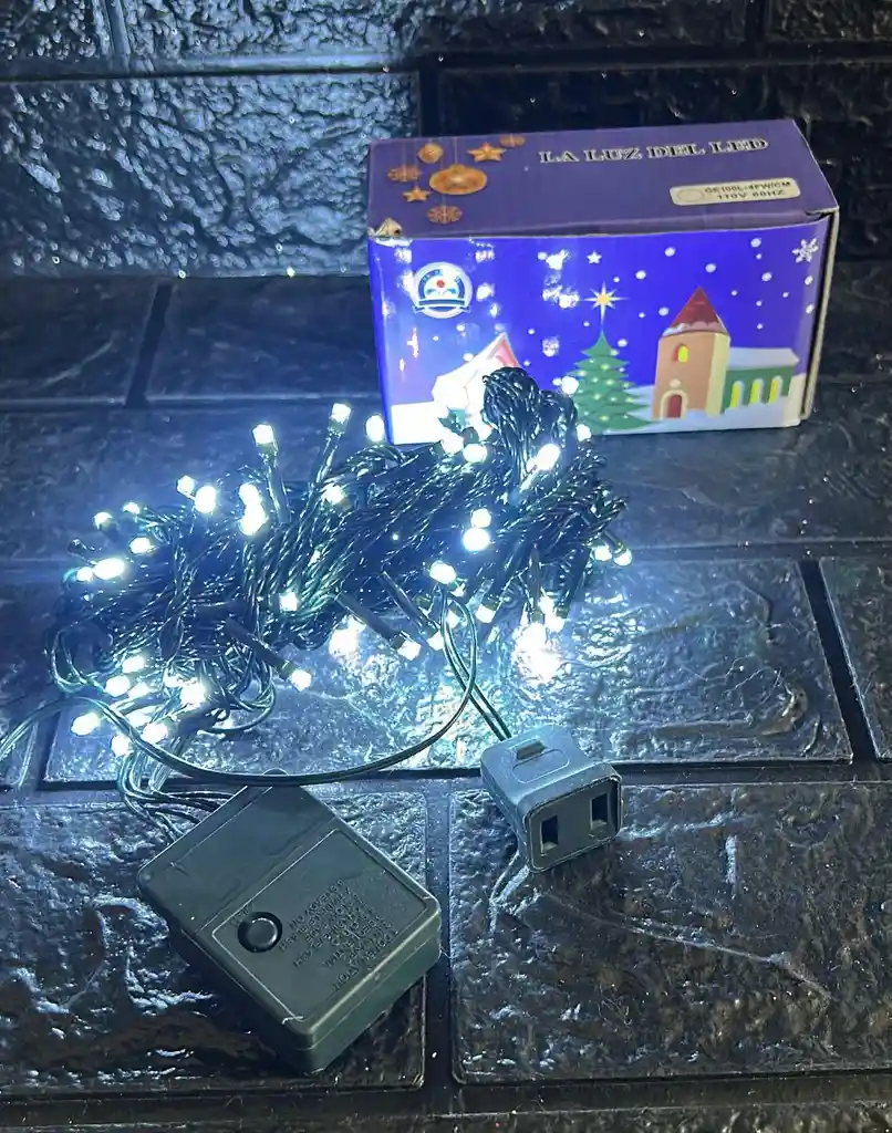 Luces De Navidad Lineal X100 Led Calida Con Continuacion Cable Verde