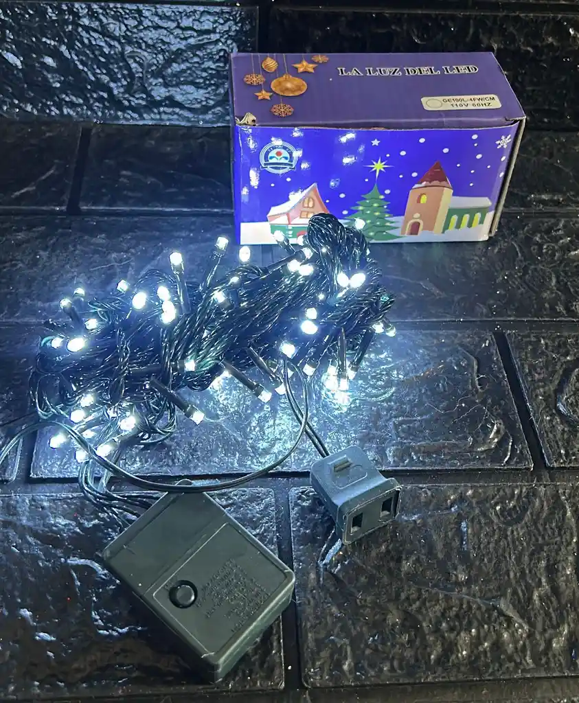 Luces De Navidad Lineal X100 Led Calida Con Continuacion Cable Verde