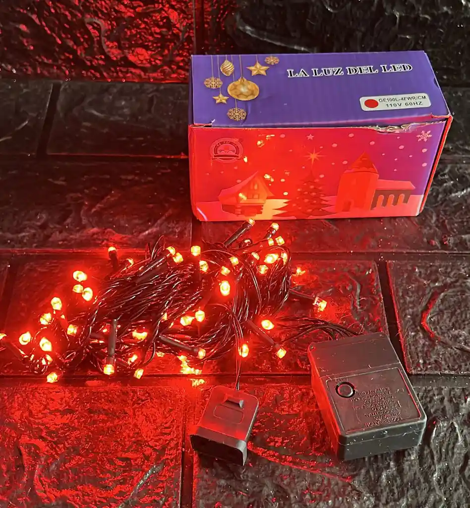 Luces De Navidad Lineal X100 Led Rojo Con Continuacion Cable Verde