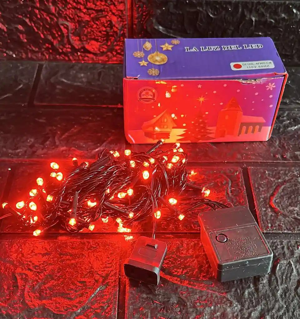Luces De Navidad Lineal X100 Led Rojo Con Continuacion Cable Verde