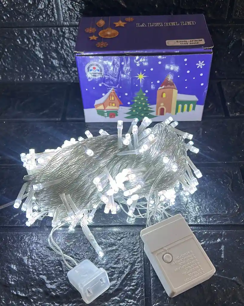 Luces De Navidad Lineal X200 Led Blanco Con Continuacion Cable Transparente