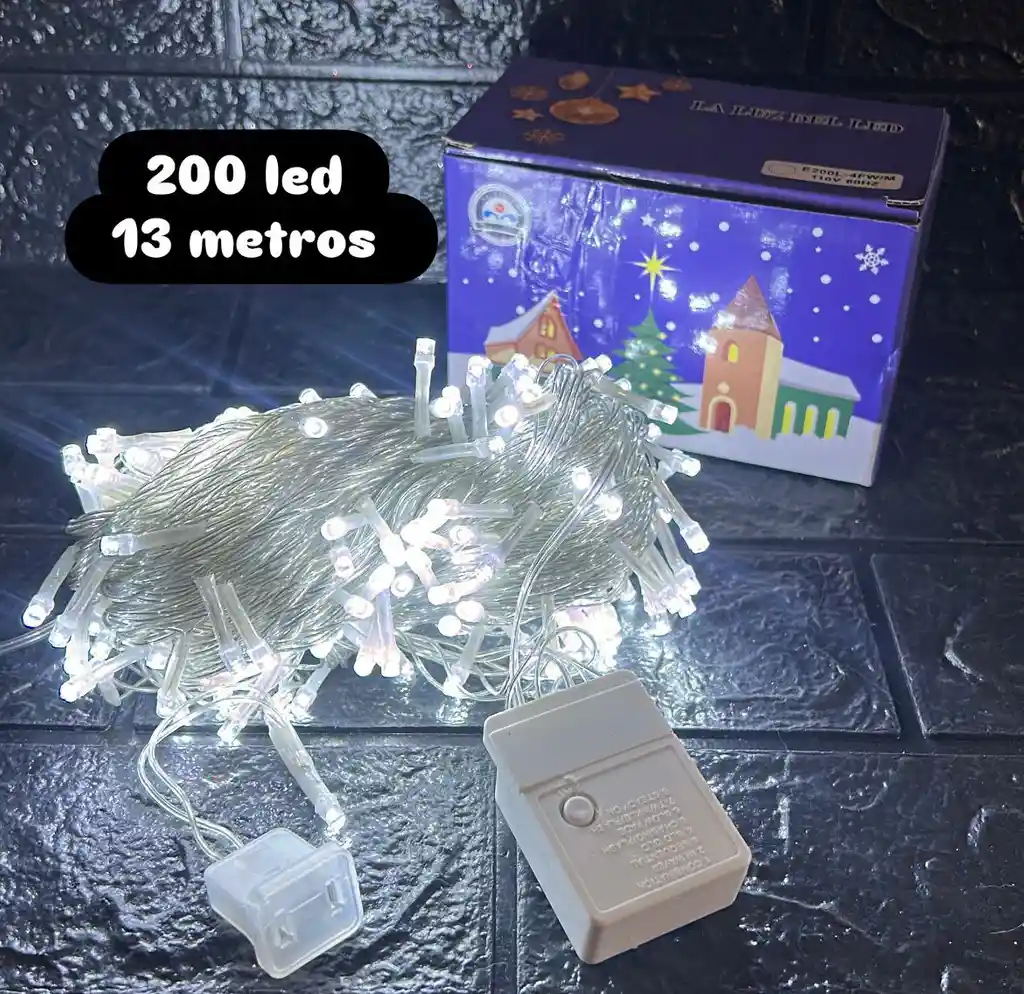 Luces De Navidad Lineal X200 Led Blanco Con Continuacion Cable Transparente