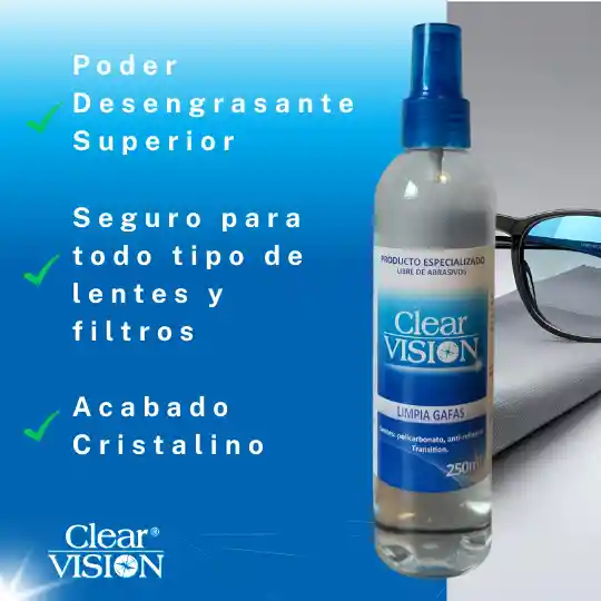 Limpia Gafas/lentes Clear Visión. Spray 250ml Más Paño De Microfibra Premium Para Lentes.