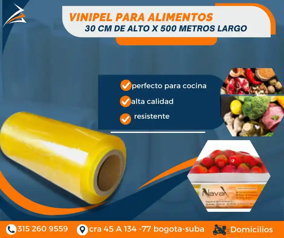 Vinipel Para Alimentos O De Cocina 30 Cm X 500 Metros De Largo Para Empaque Y Embalajes