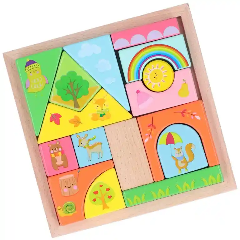 Juego Didáctico Bloques De Madera Escenas Creativas Niños