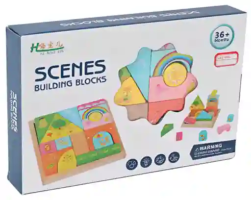 Juego Didáctico Bloques De Madera Escenas Creativas Niños