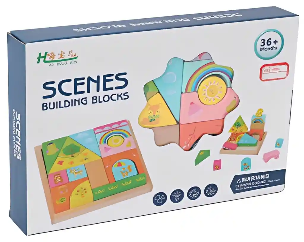 Juego Didáctico Bloques De Madera Escenas Creativas Niños