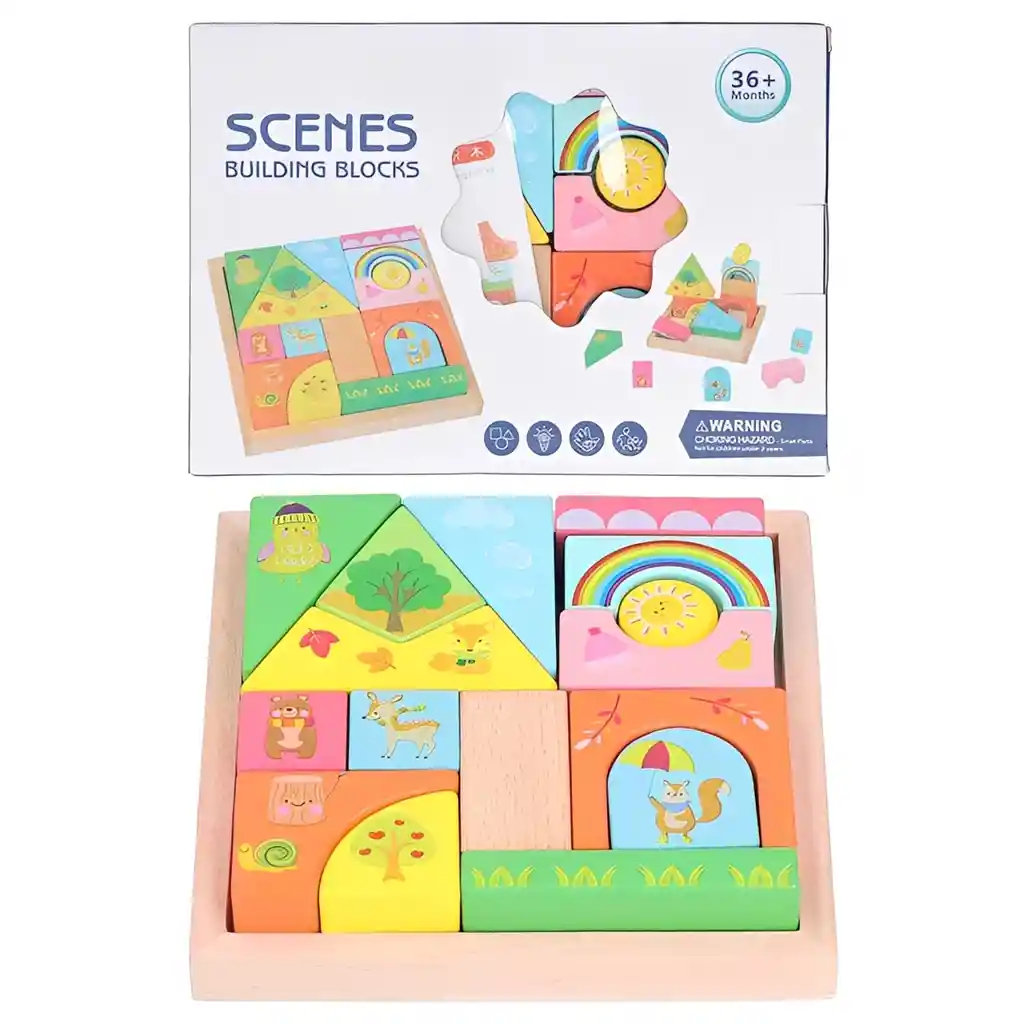 Juego Didáctico Bloques De Madera Escenas Creativas Niños