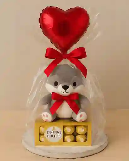 Detalle De Amor Y Amistad: Peluche Con Chocolates Y Globo De Corazón