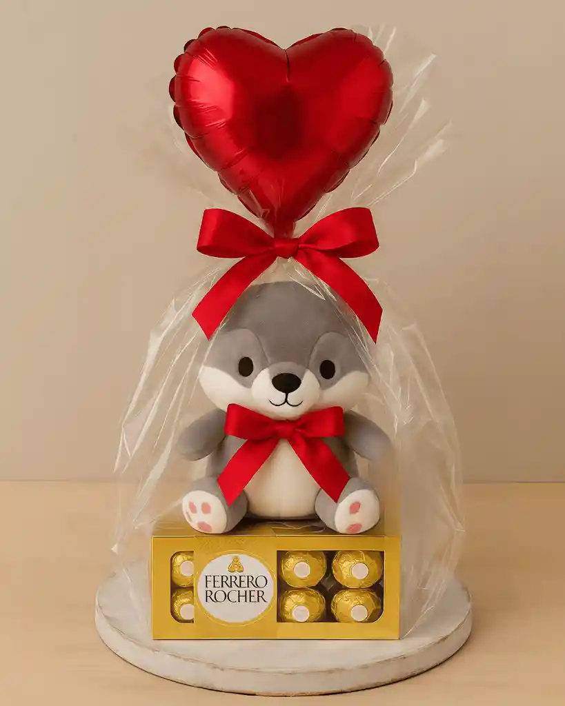 Detalle De Amor Y Amistad: Peluche Con Chocolates Y Globo De Corazón