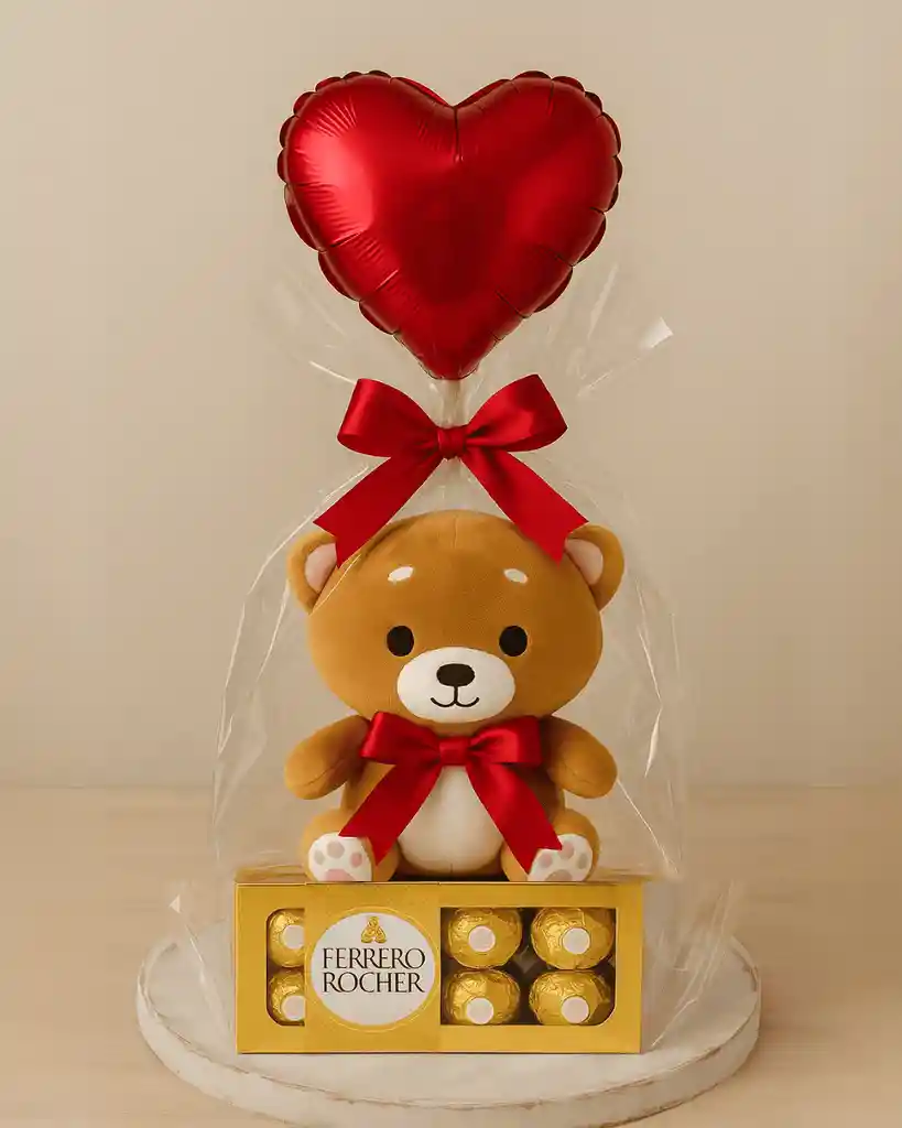 Regalo De Amor Y Amistad. Chocolates Ferrero Y Peluche