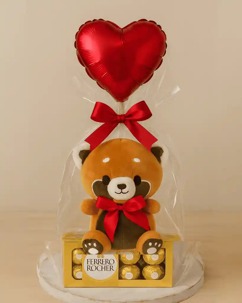 Detalle De Amor Y Amistad: Peluche Con Chocolates Y Globo De Corazón