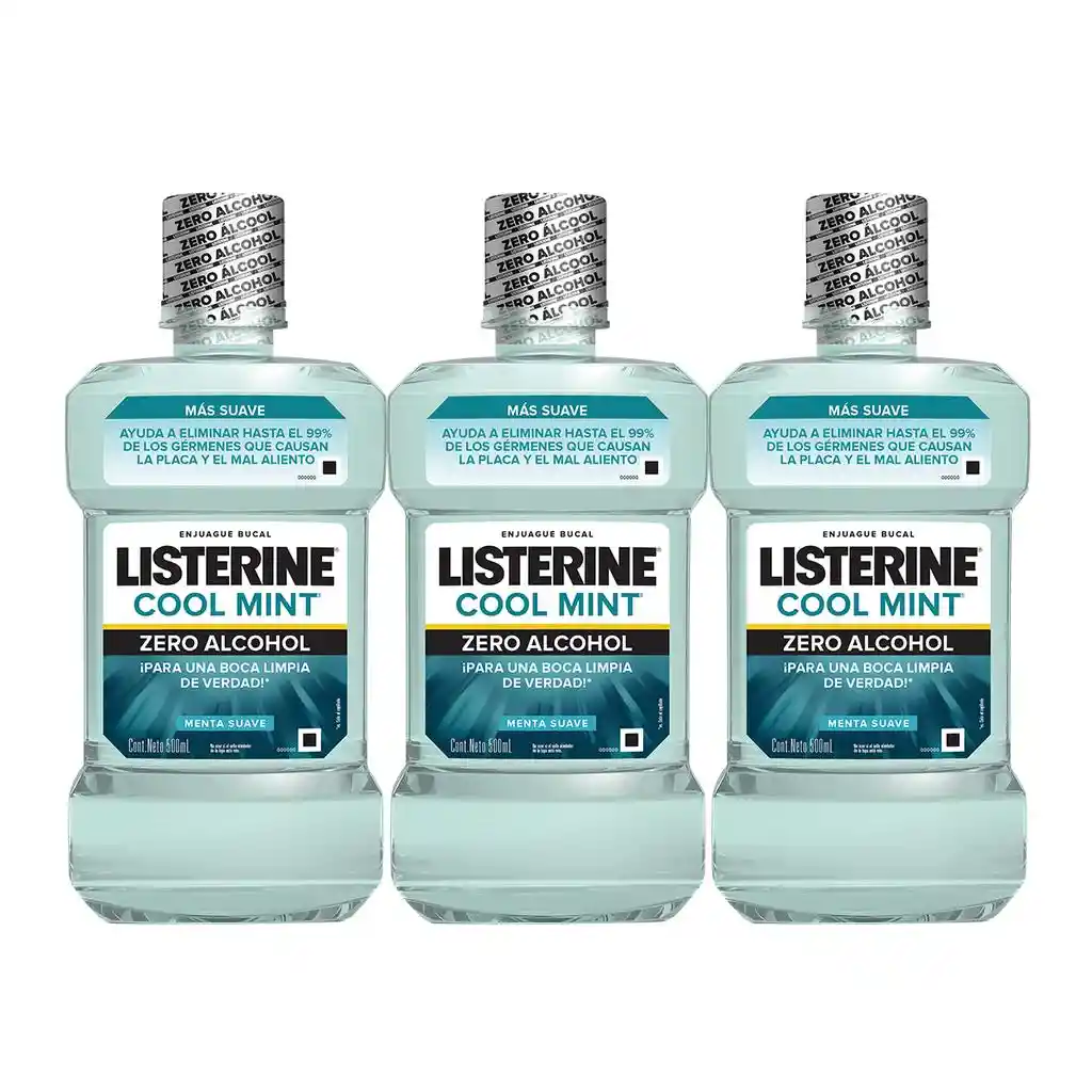 Listerine Cool Mint Sin Alcohol 3 Unidades / 500 Ml