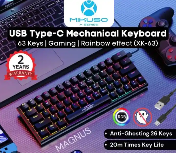 Teclado Mecanico Mikuso Xk-63 Switch Rojo Negro 60%