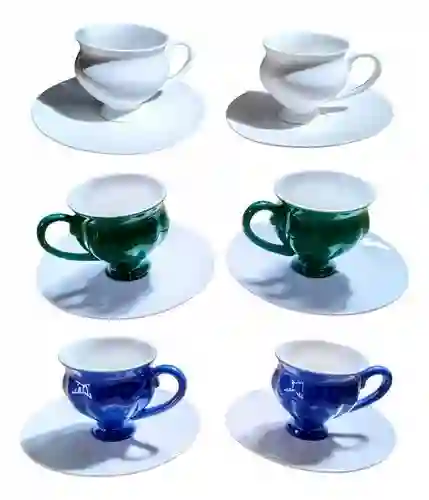Set De 6 Pocillos Y Platos De Porcelana Con El Pocillo Color Blanco, Verde O Azul