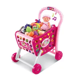 Carrito De Mercado Musical Con Luces Y 28 Accesorios Rosa