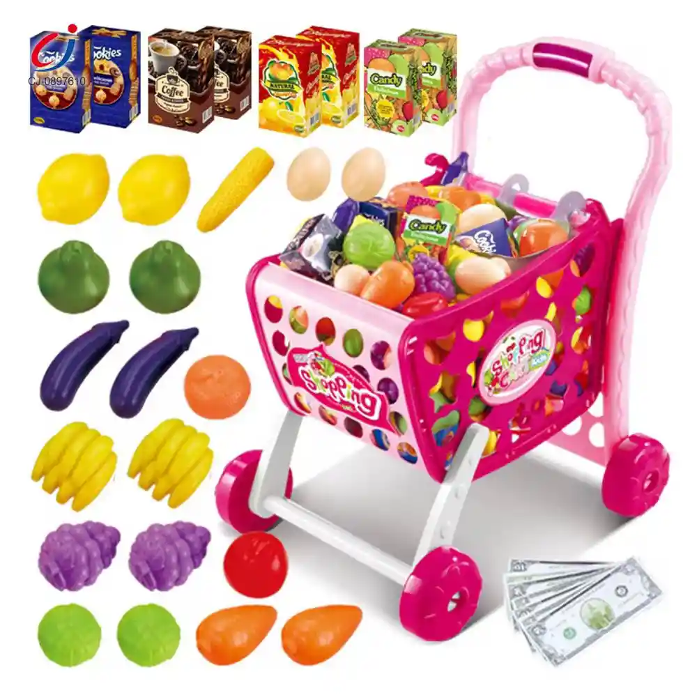 Carrito De Mercado Musical Con Luces Y 28 Accesorios Rosa