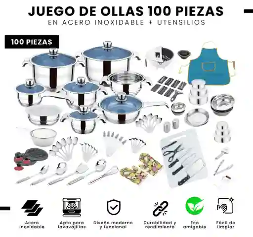 Juego De Ollas 100 Piezas Acero Quirúrgico Inoxidable Utensilios Cocina Infaltables Cook Ware