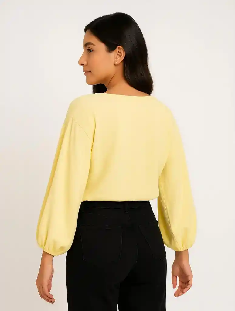 Blusa Mujer Escote V Manga Bombacha - Ocaso Amarillo