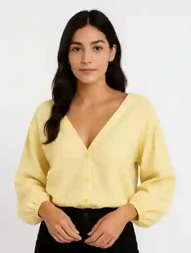 Blusa Mujer Escote V Manga Bombacha - Ocaso Amarillo