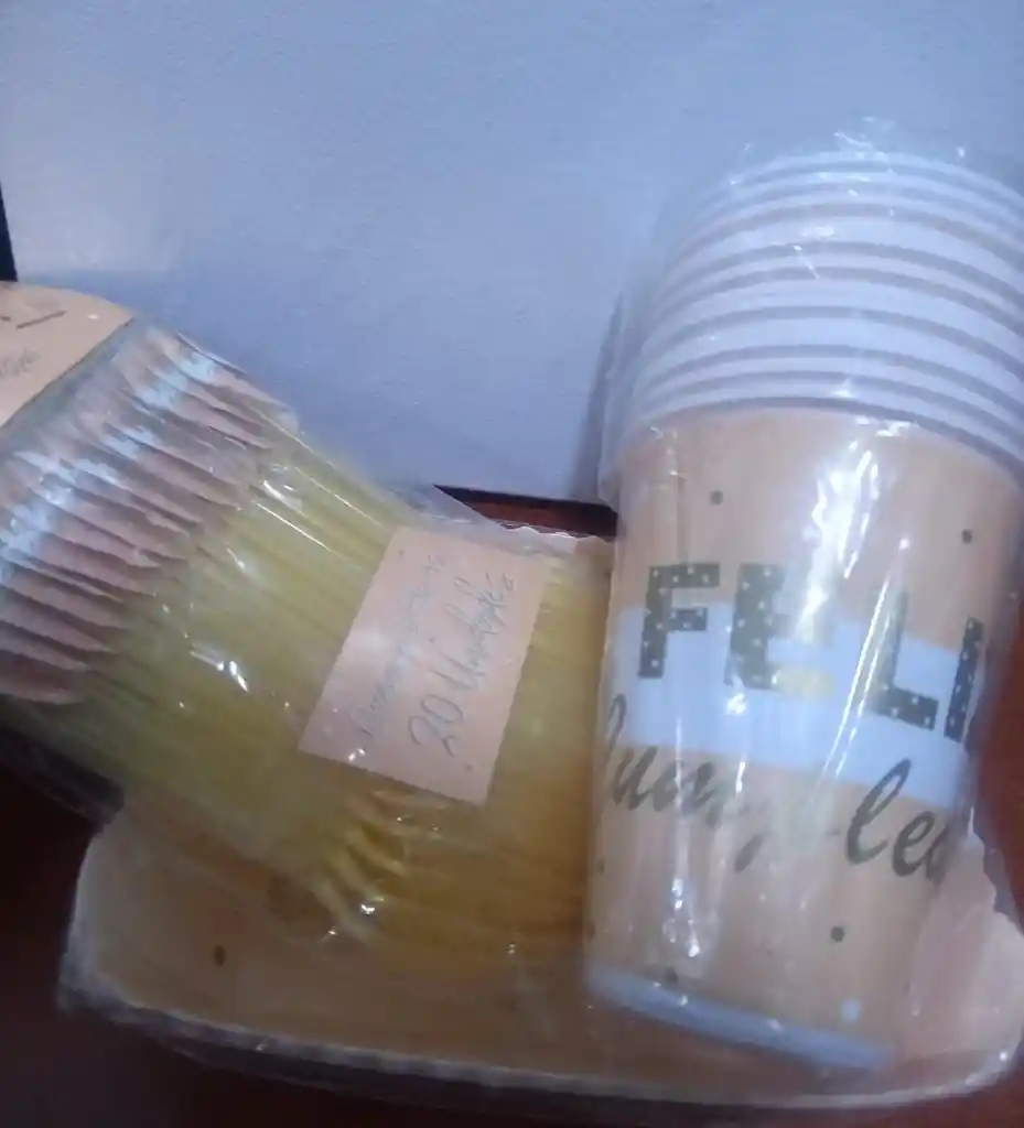 Kit Fiesta Feliz Cumpleaños Rosado Con Dorado Y Blanco