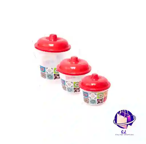Juego Recipientes Redondo X 3 Pcs Decorado
