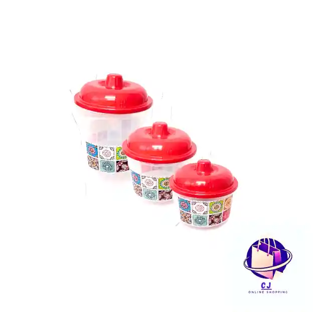 Juego Recipientes Redondo X 3 Pcs Decorado