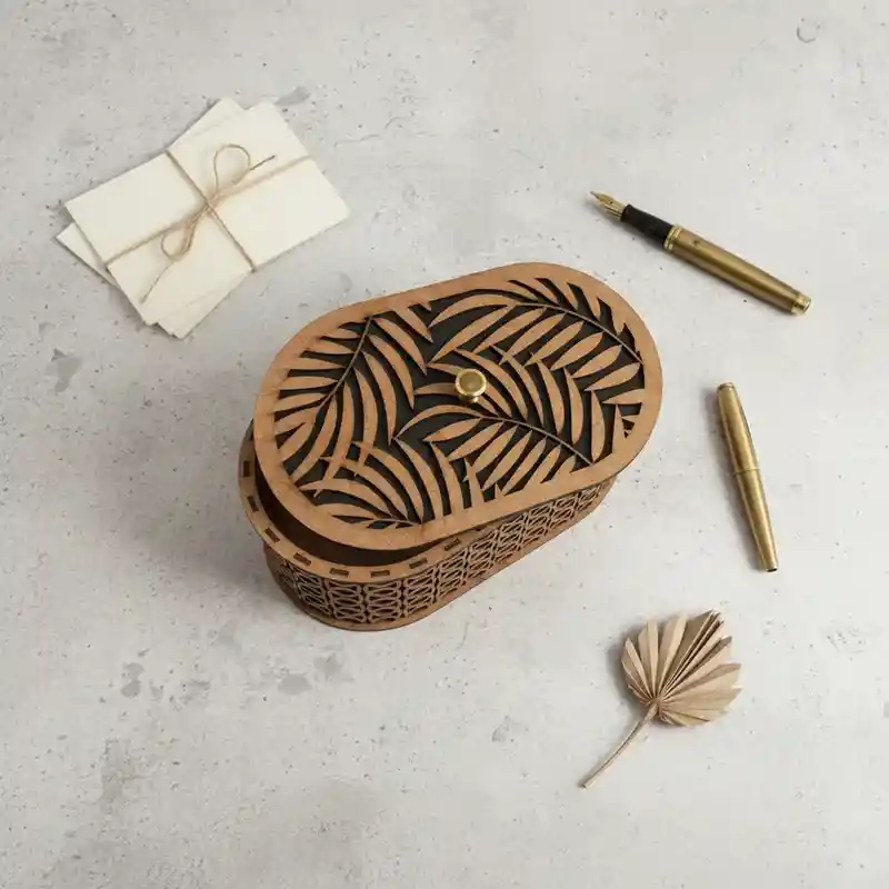 Caja De Madera Ovalada Mediana