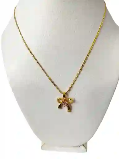 Cadena Dorado Lazo Piedra Rosada