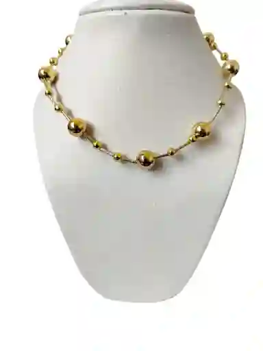 Collar Dorado Cuentas Grandes Y Pequeñas