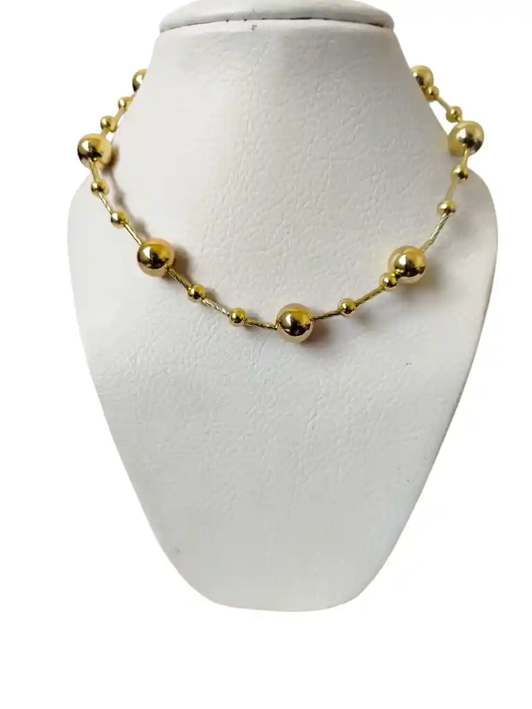 Collar Dorado Cuentas Grandes Y Pequeñas