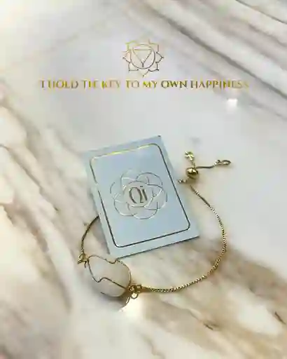Pulsera "la Llave De Mi Felicidad" Con "milky Quartz"