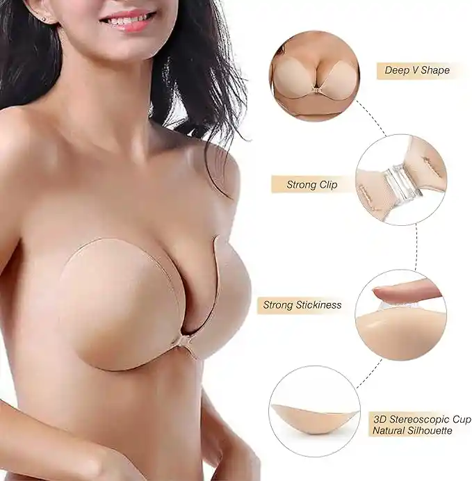 Brasier Adhesivo, Copa C Sin Tirantes, Sin Espalda, Invisible, Con Realce Y Reutilizable, Para Mujer